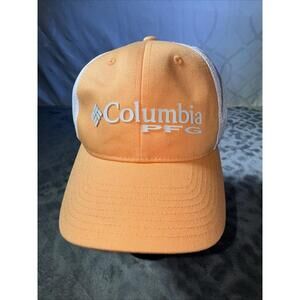 Columbia PFG Flex Fit Full Ball Hat  Mesh Cap Faded Orange & White